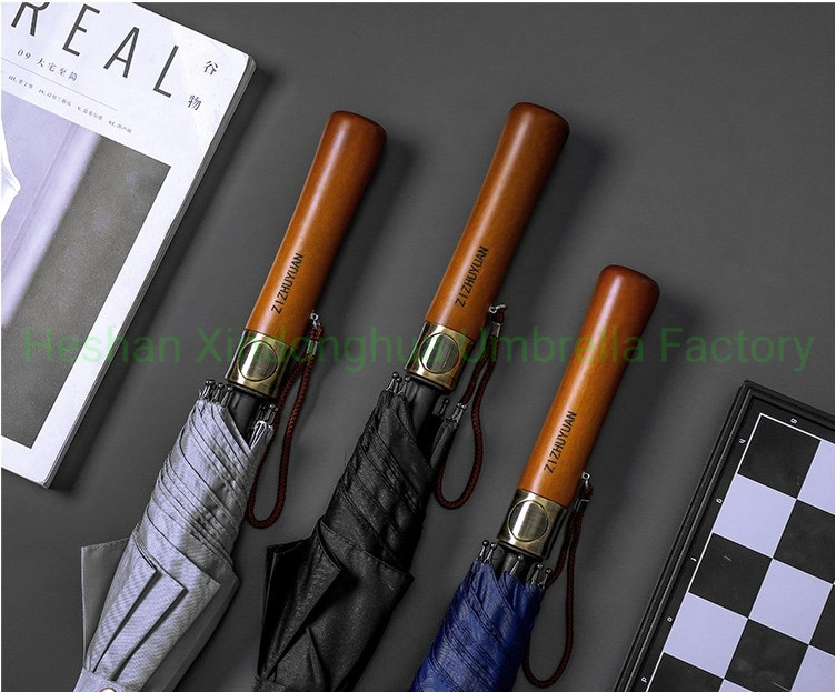 New Design Wooden Straight Handle High Quality Fiberglass Golf Umbrella for Hotels (GOL-0027FAW)