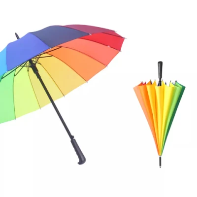 광고 우산 16K 레인보우 골프, 반자동 골프 우산, 방풍, 자외선 차단, 직선 우산
